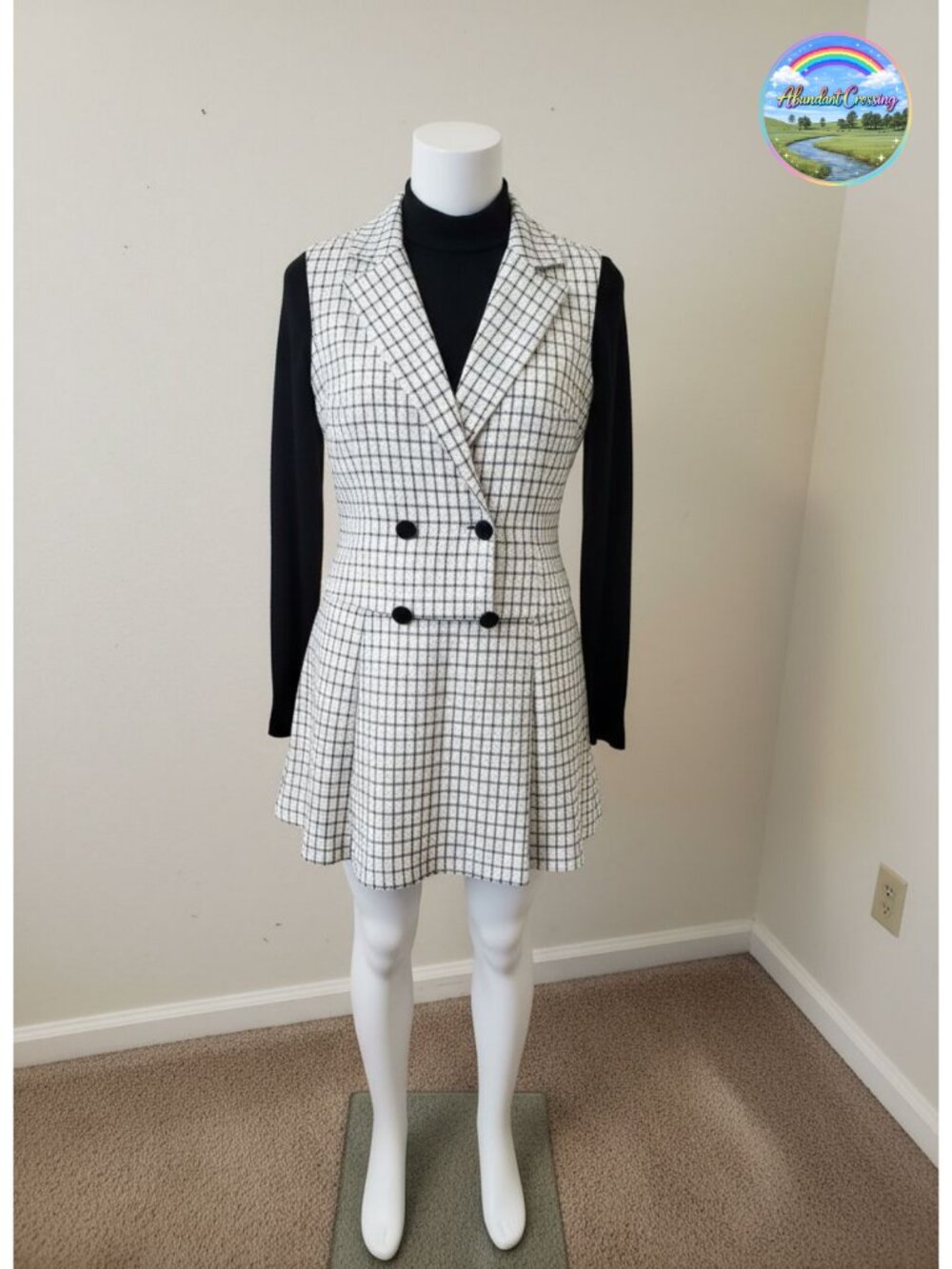 Plaid Print Sleeveless Lapel Vest Blazer and Skirt Set